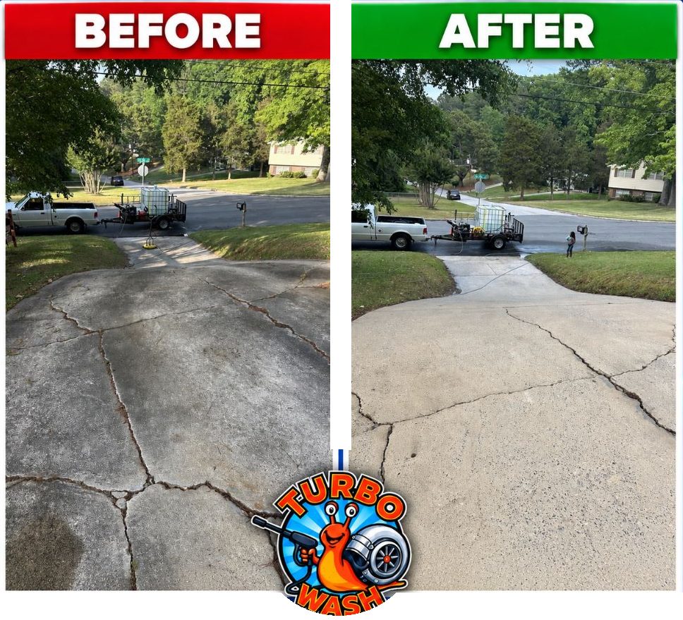 Driveway cleaning in Garner, NC, before and after
