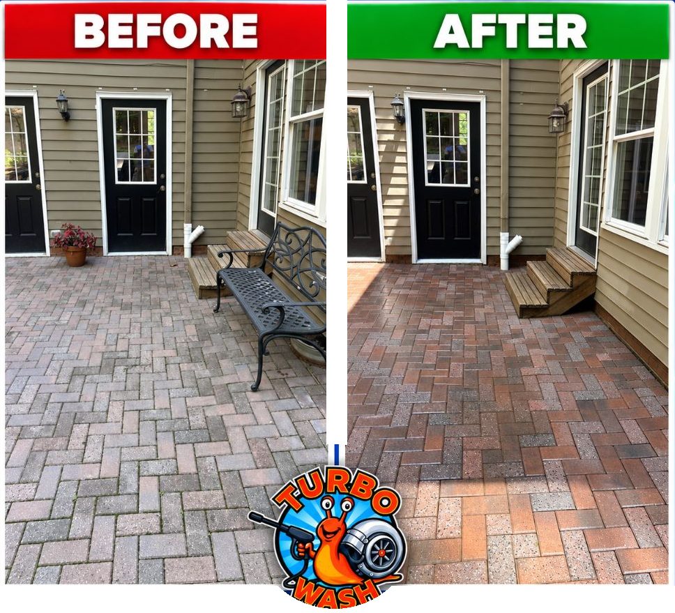 Paver patio cleaning in Apex, NC, before and after
